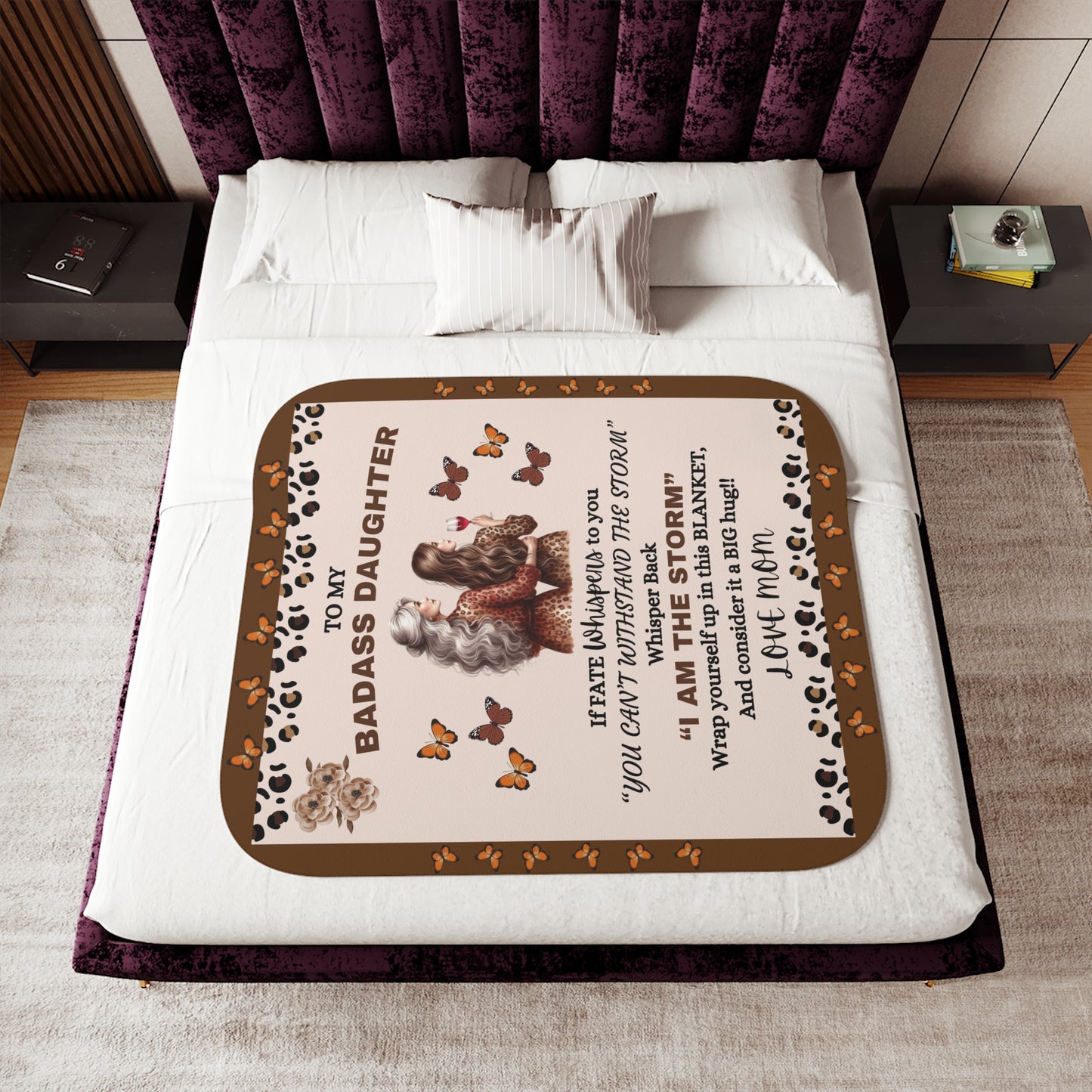 To My Badass Daughter Sherpa Blanket Brown | Brown Sherpa Daughter Blanket (50 x 60)