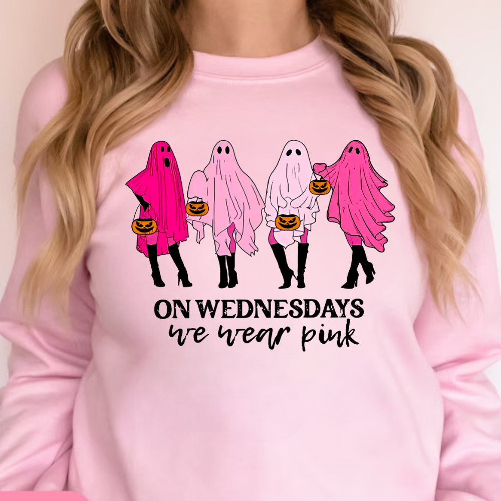 On Wednesdays We Wear Pink Sweatshirt For Halloween | Breast Cancer Awareness