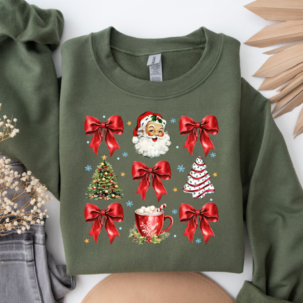 Coquette Christmas Sweatshirt | Christmas Sweatshirt Santa & Bows