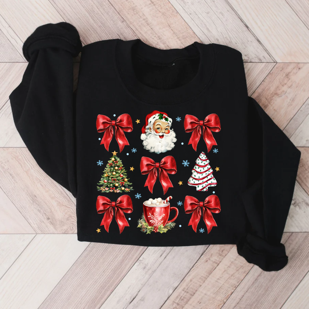 Coquette Christmas Sweatshirt | Christmas Sweatshirt Santa & Bows