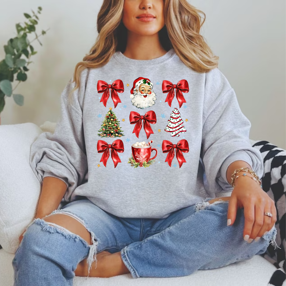 Coquette Christmas Sweatshirt | Christmas Sweatshirt Santa & Bows