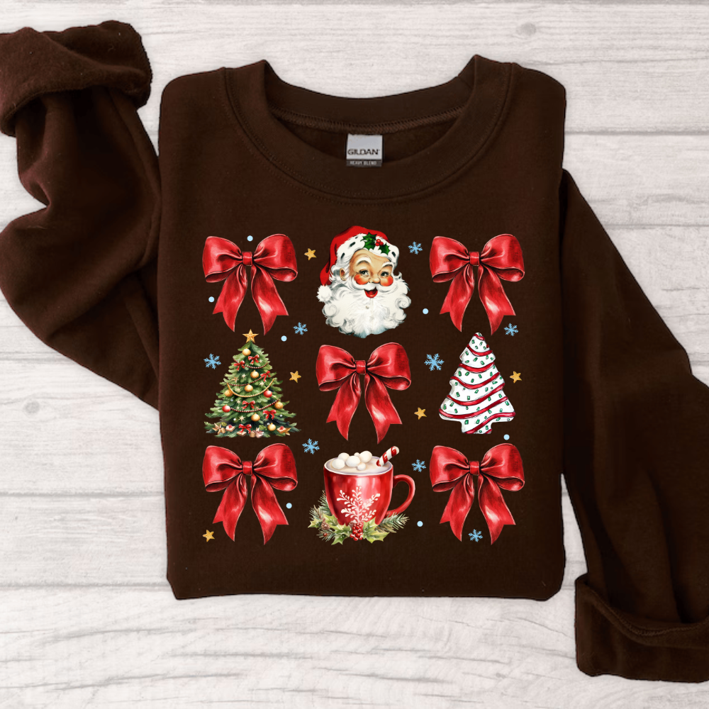 Coquette Christmas Sweatshirt | Christmas Sweatshirt Santa & Bows