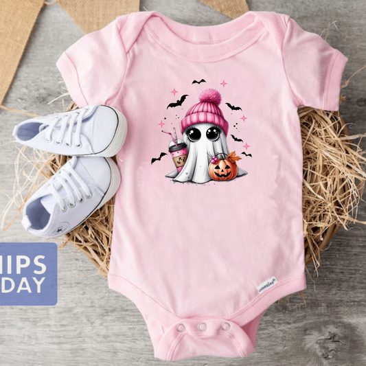 Baby Short Sleeve Cute Halloween Ghost One Piece Suit | Baby Halloween Wear