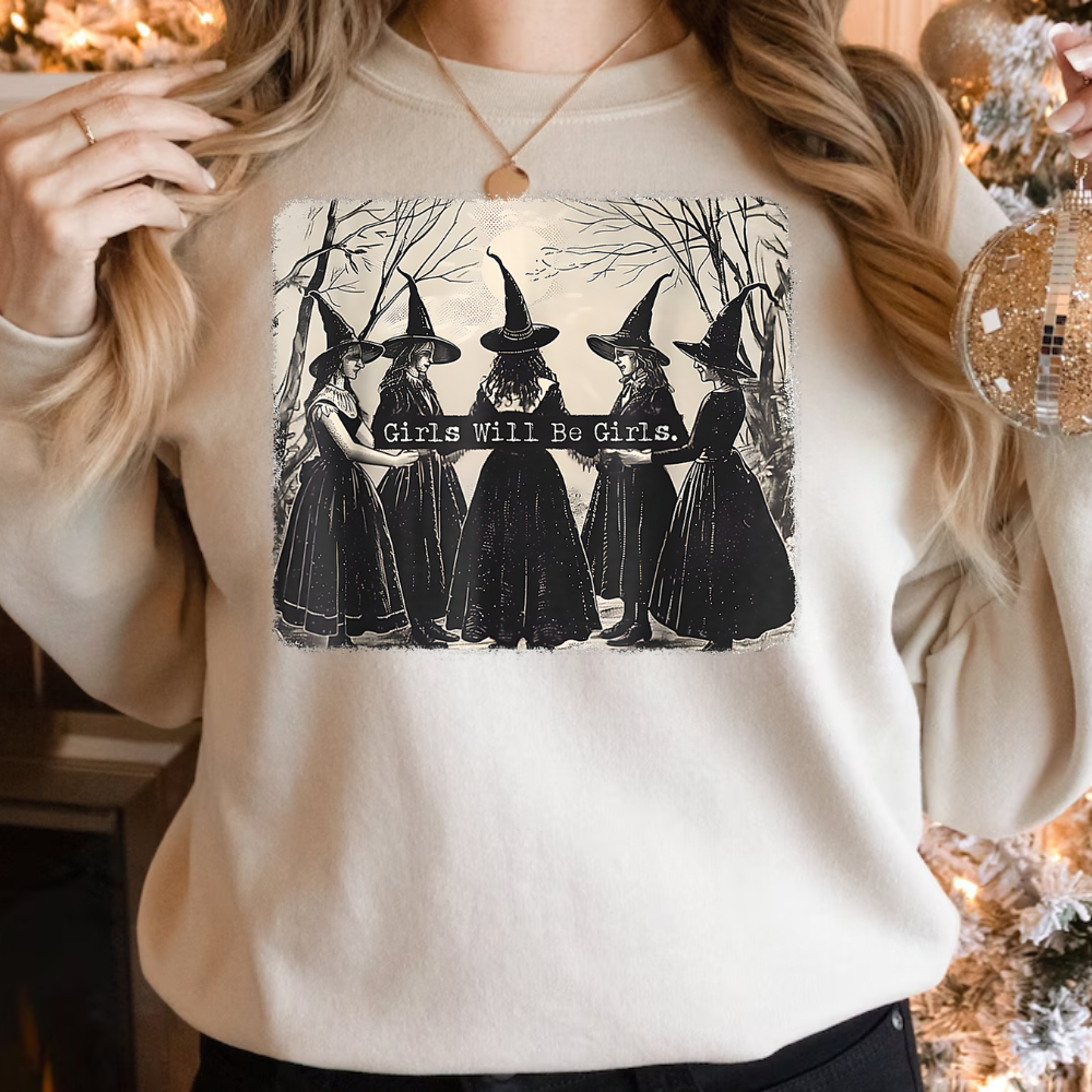 Witches Halloween Sweatshirt | Girls Will Be Girl's Halloween Sweatshirt