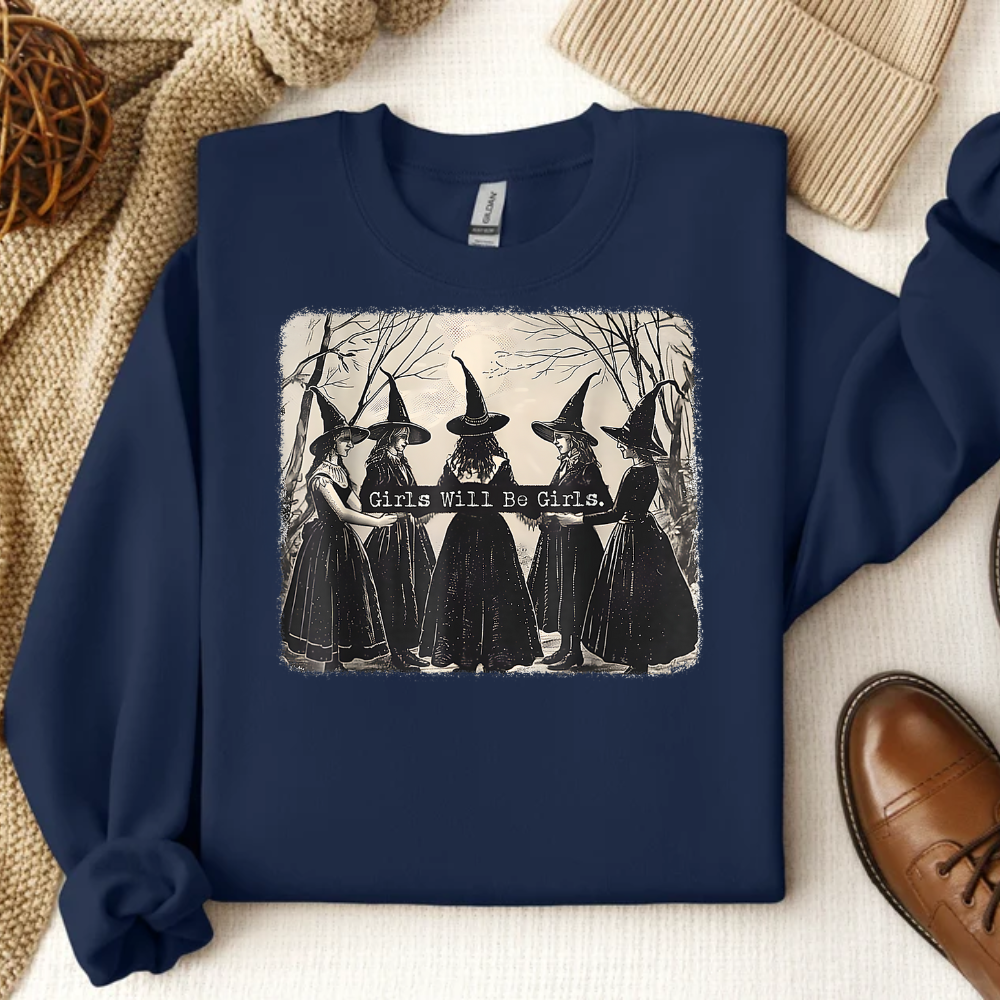Witches Halloween Sweatshirt | Girls Will Be Girl's Halloween Sweatshirt