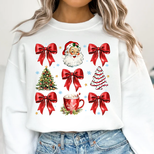 Coquette Christmas Sweatshirt | Christmas Sweatshirt Santa & Bows