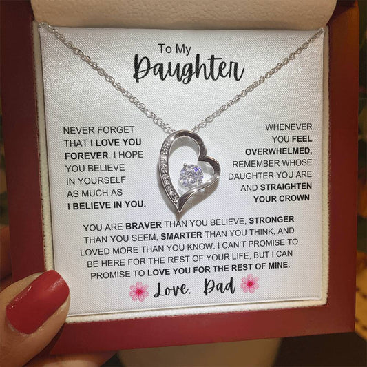 To My Daughter Forever Love Necklace | Daughter Necklace From Dad Love You Forever (Pink Flower)