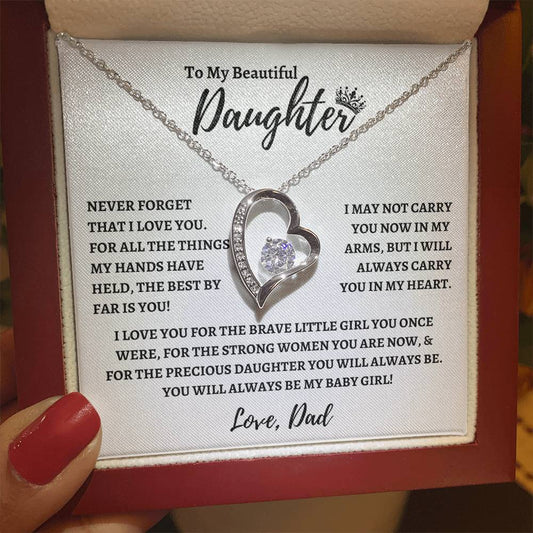 To My Beautiful Daughter Forever Love Necklace | Daughter Pendant From Dad (With Crown)