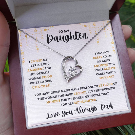 To My Daughter Forever Love Necklace | To Daughter From Dad Pendant (Flower Vine Border)