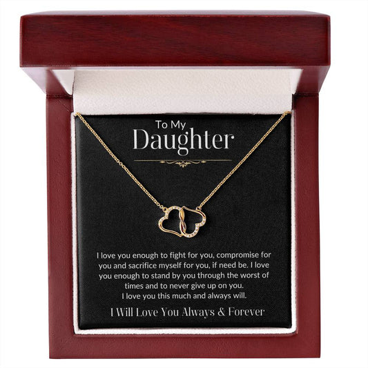 To My Daughter Everlasting Love Necklace | I Love You Forever and Ever Lock Hearts Necklace - Gold