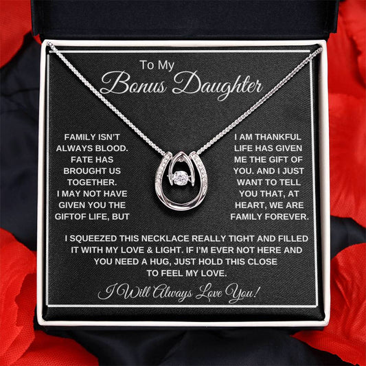 To My Bonus Daughter  Lucky To Find Love Necklace