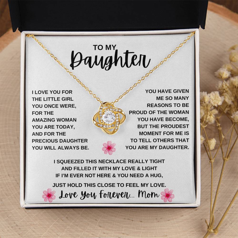 To My Daughter Love Knot Necklace | Daughter From Mom ( Pink Flower )