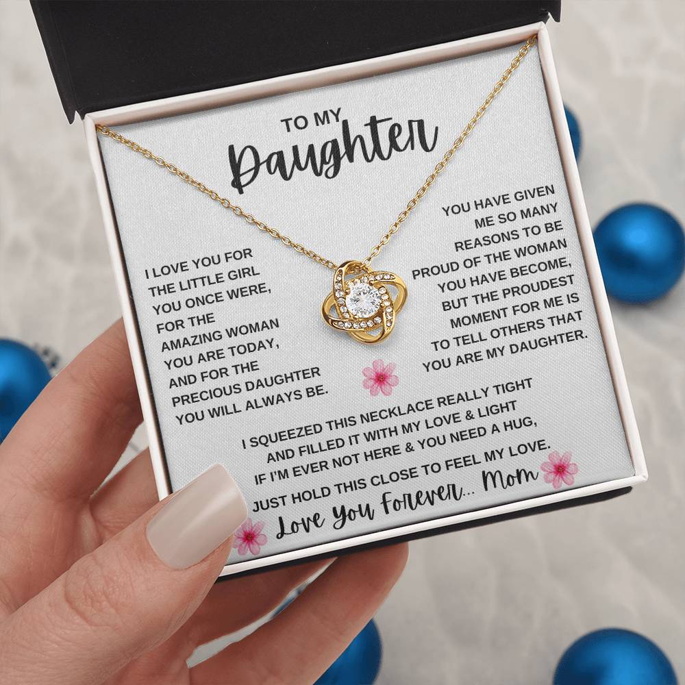 To My Daughter Love Knot Necklace | Daughter From Mom ( Pink Flower )