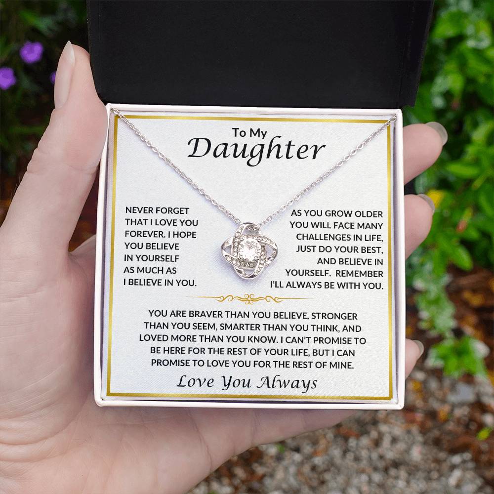 To My Daughter Love Knot Necklace | Love Knot Necklace To Daughter Love You Always | Gold Border