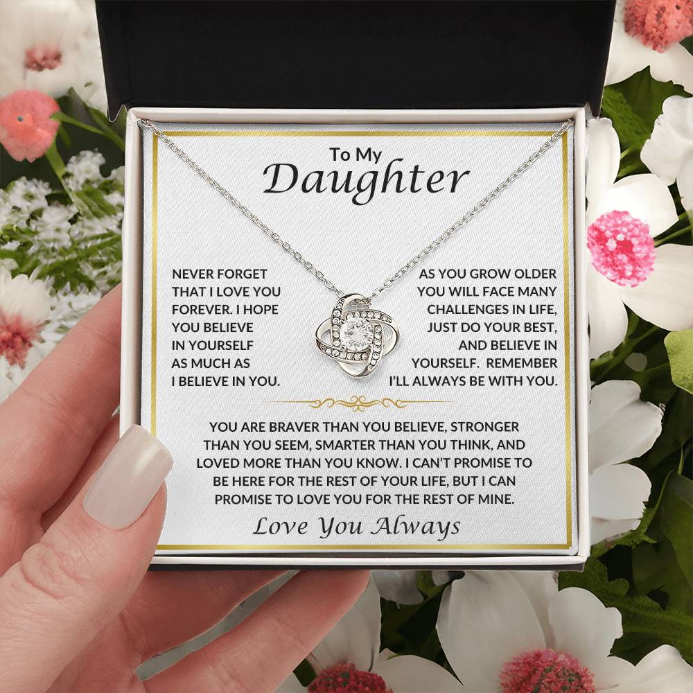 To My Daughter Love Knot Necklace | Love Knot Necklace To Daughter Love You Always | Gold Border