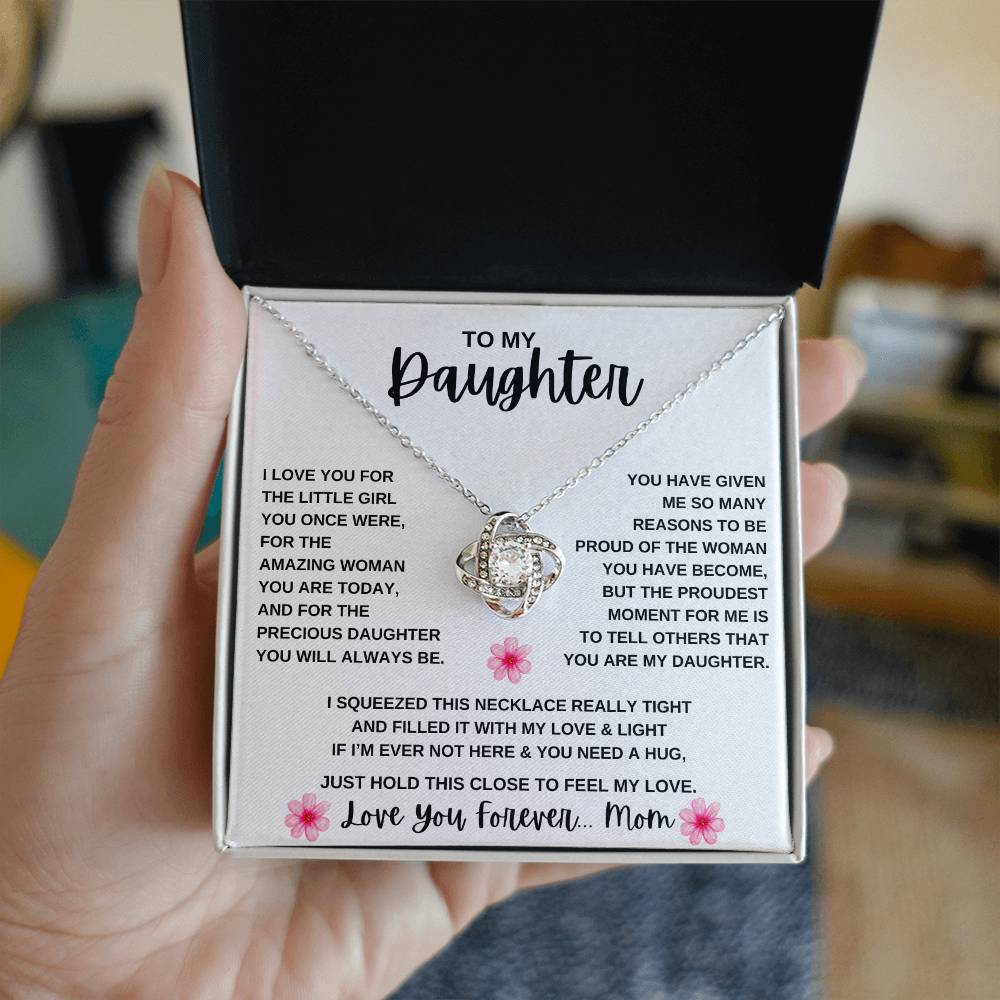 To My Daughter Love Knot Necklace | Daughter From Mom ( Pink Flower )