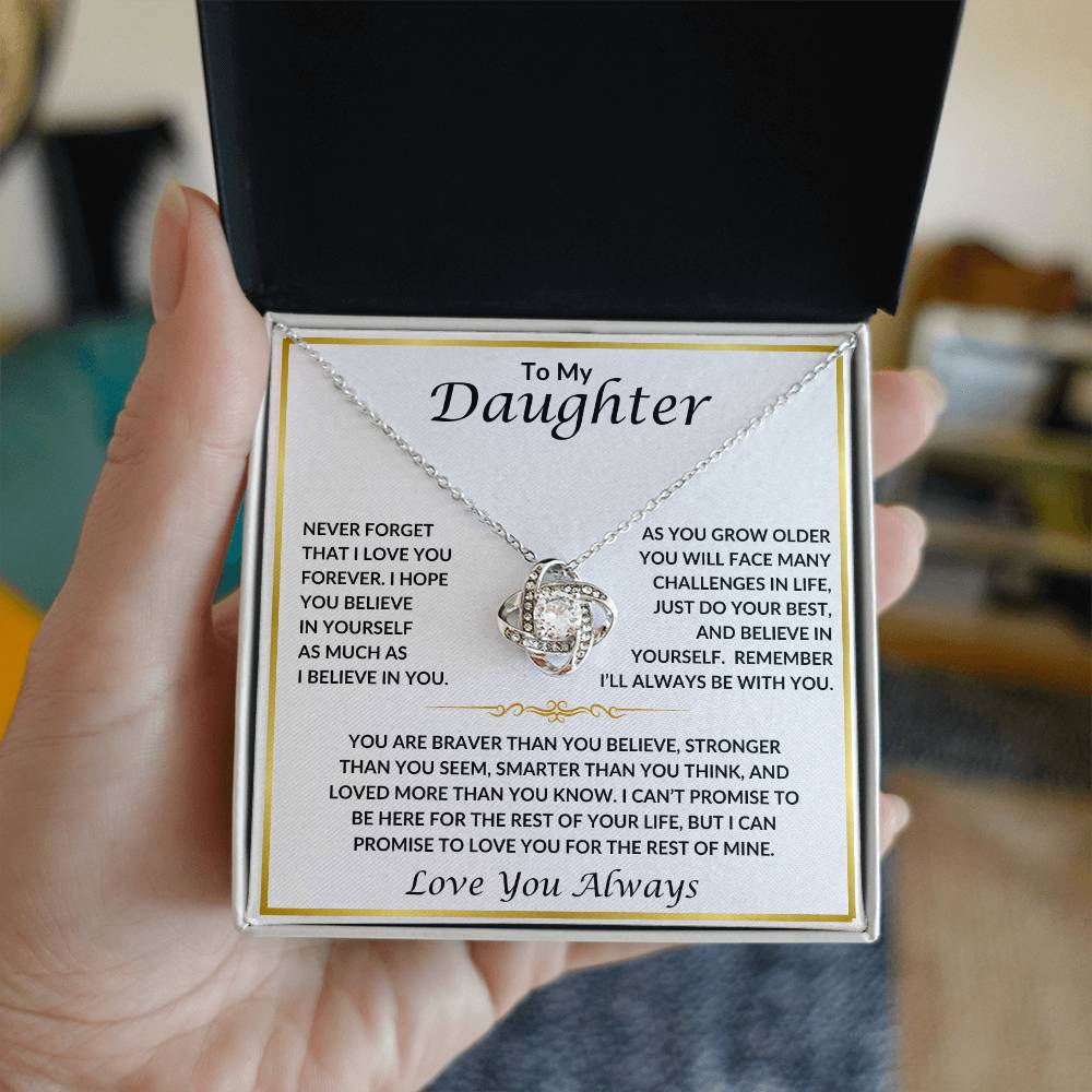 To My Daughter Love Knot Necklace | Love Knot Necklace To Daughter Love You Always | Gold Border