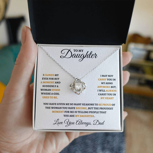 To My Daughter Love Knot Necklace From Dad | Daughter From Dad Necklace (Gold Words)