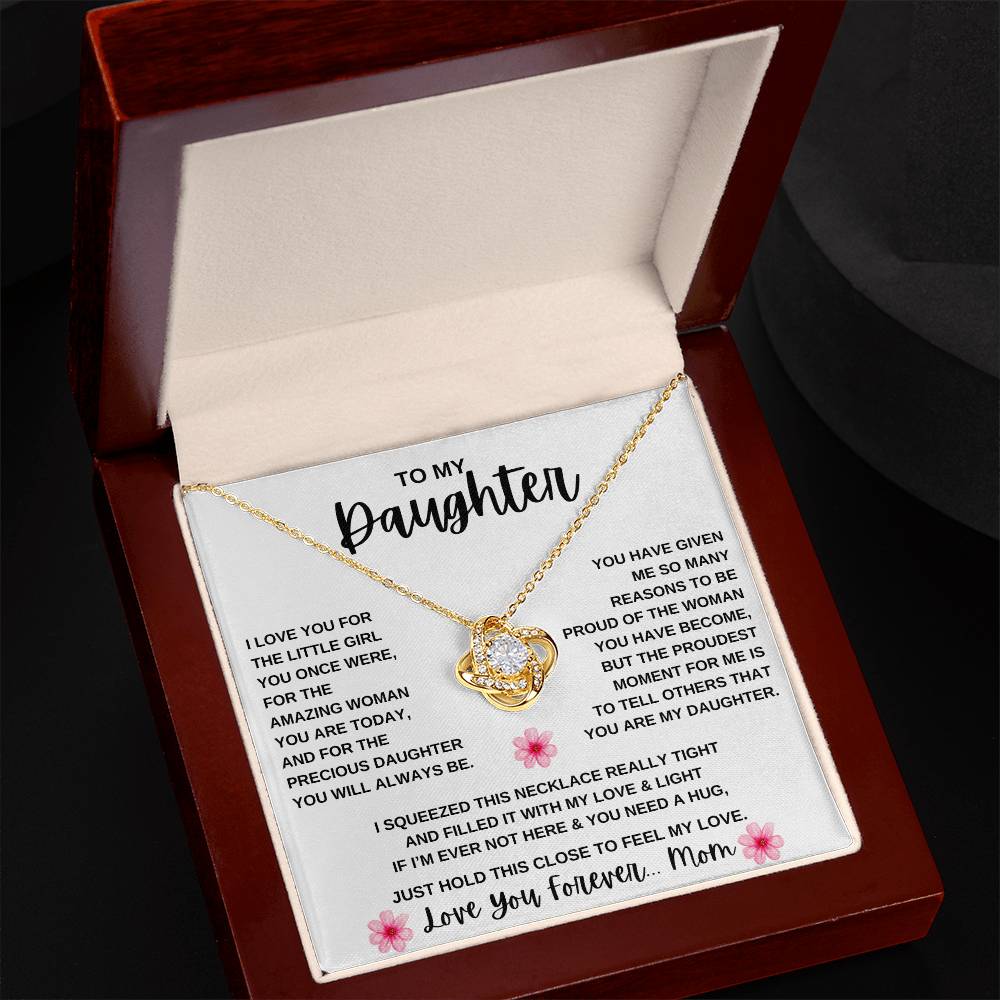 To My Daughter Love Knot Necklace | Daughter From Mom ( Pink Flower )