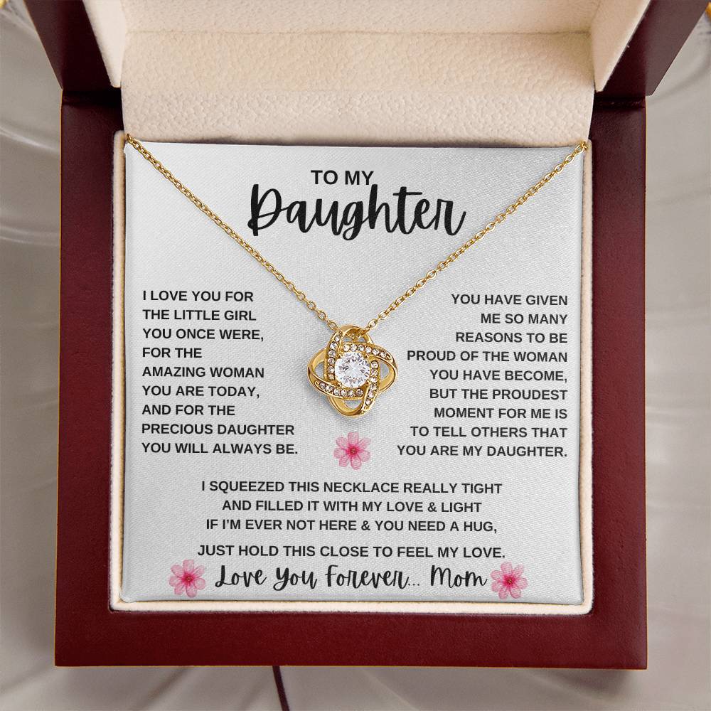 To My Daughter Love Knot Necklace | Daughter From Mom ( Pink Flower )