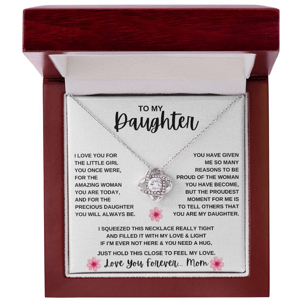 To My Daughter Love Knot Necklace | Daughter From Mom ( Pink Flower )