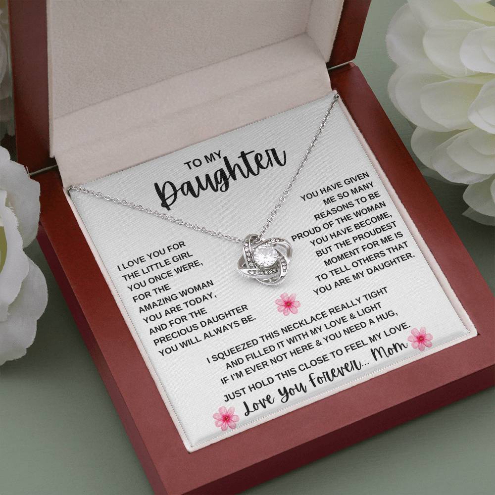 To My Daughter Love Knot Necklace | Daughter From Mom ( Pink Flower )