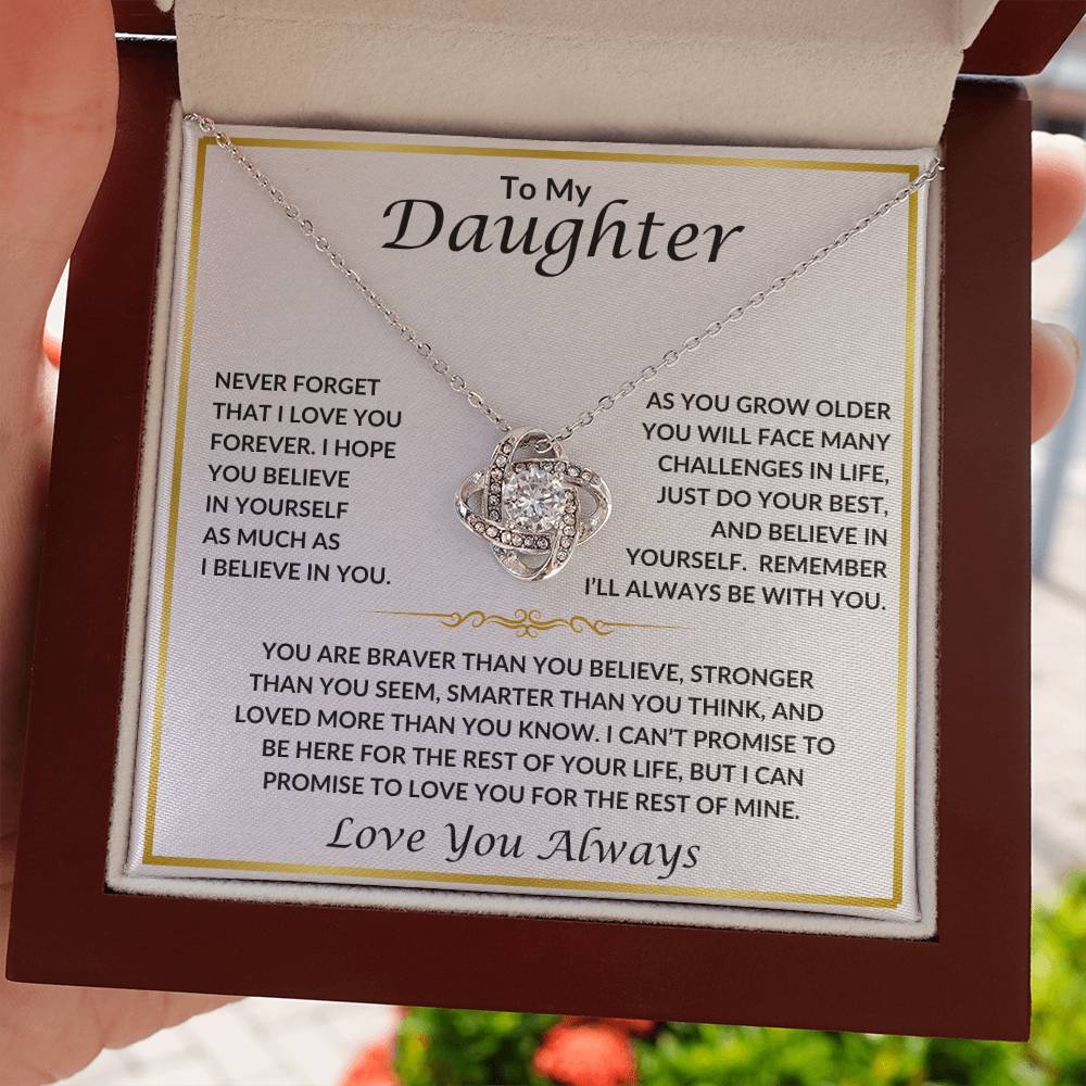 To My Daughter Love Knot Necklace | Love Knot Necklace To Daughter Love You Always | Gold Border