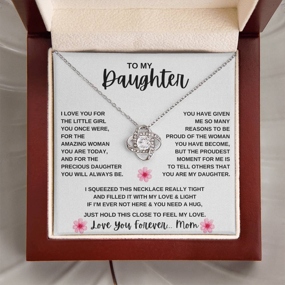 To My Daughter Love Knot Necklace | Daughter From Mom ( Pink Flower )