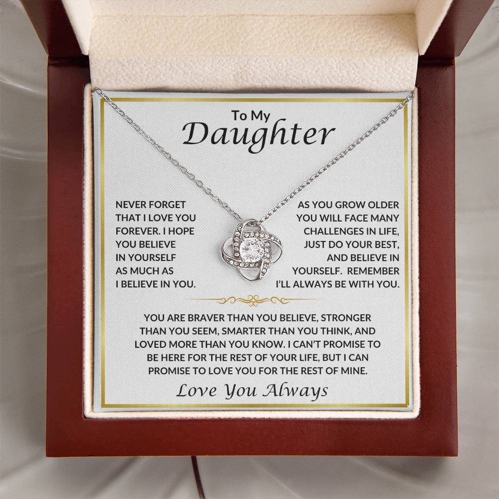 To My Daughter Love Knot Necklace | Love Knot Necklace To Daughter Love You Always | Gold Border