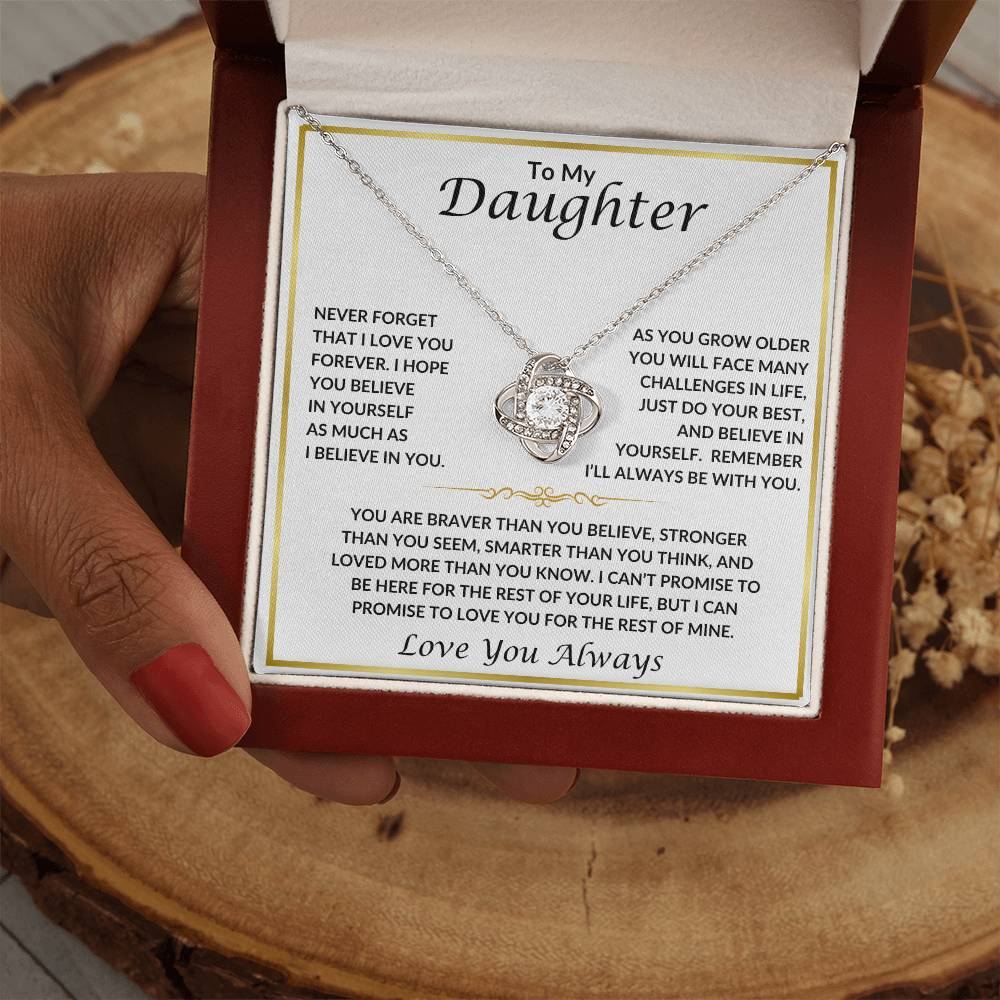 To My Daughter Love Knot Necklace | Love Knot Necklace To Daughter Love You Always | Gold Border