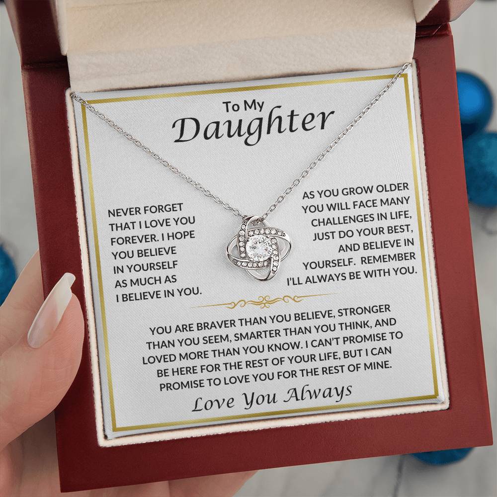 To My Daughter Love Knot Necklace | Love Knot Necklace To Daughter Love You Always | Gold Border