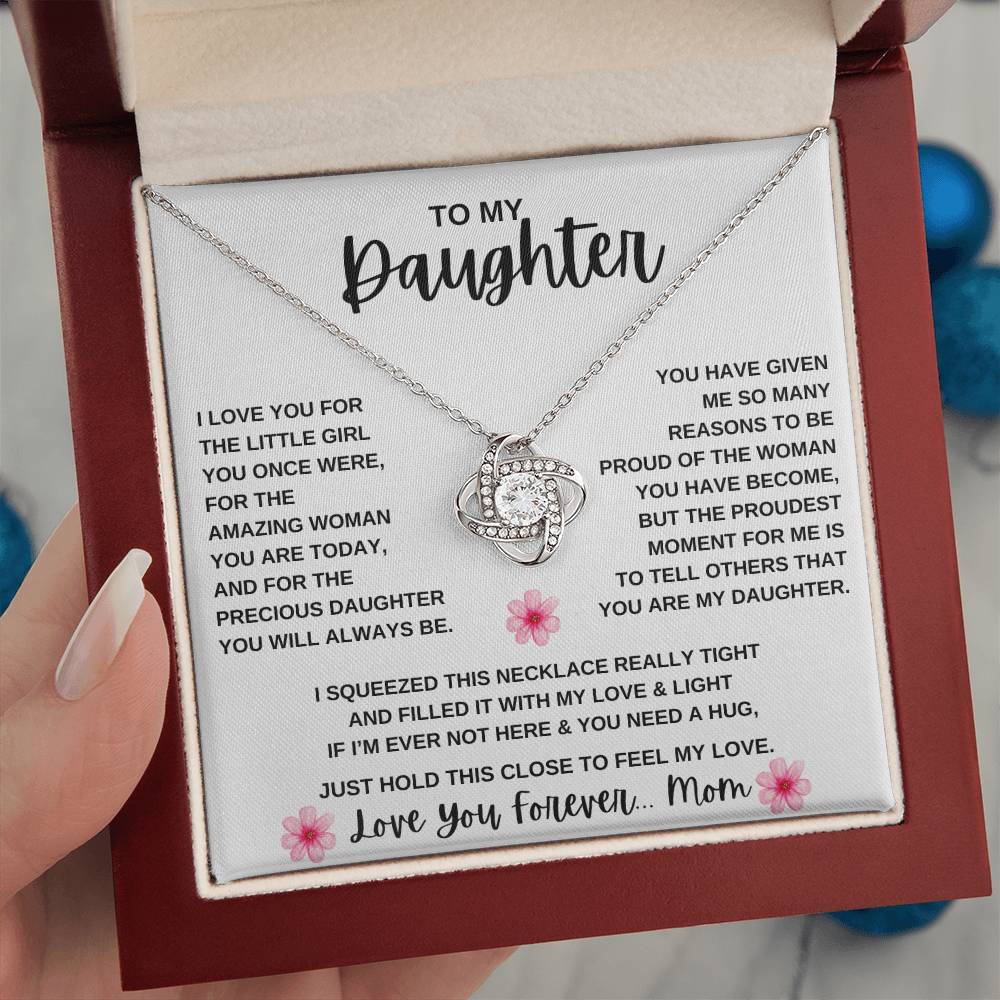 To My Daughter Love Knot Necklace | Daughter From Mom ( Pink Flower )