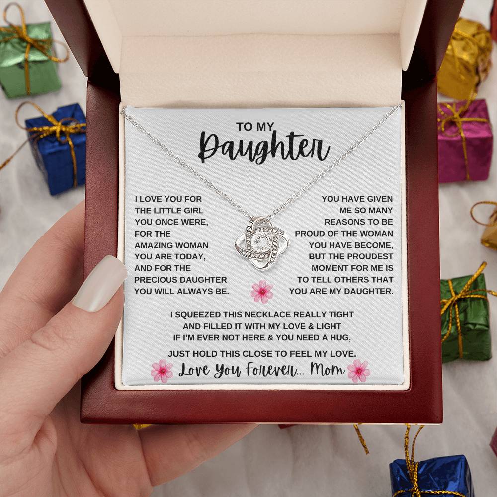 To My Daughter Love Knot Necklace | Daughter From Mom ( Pink Flower )