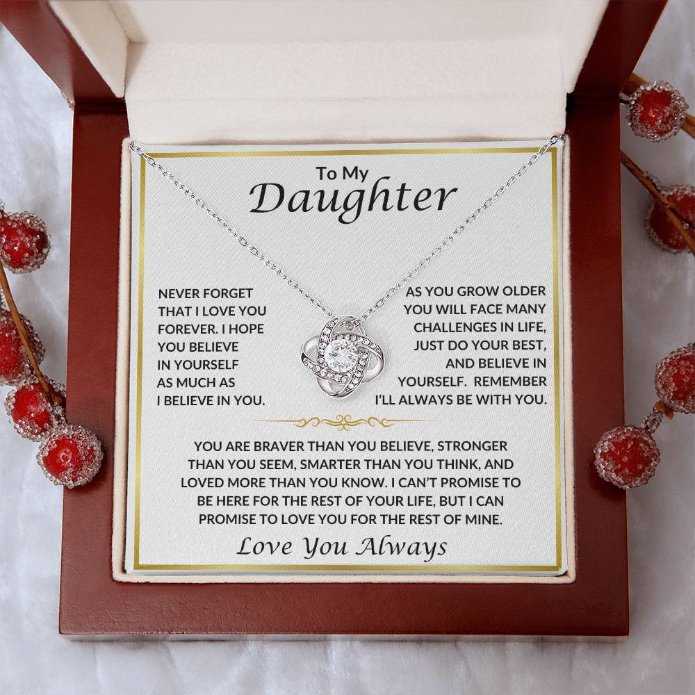 To My Daughter Love Knot Necklace | Love Knot Necklace To Daughter Love You Always | Gold Border