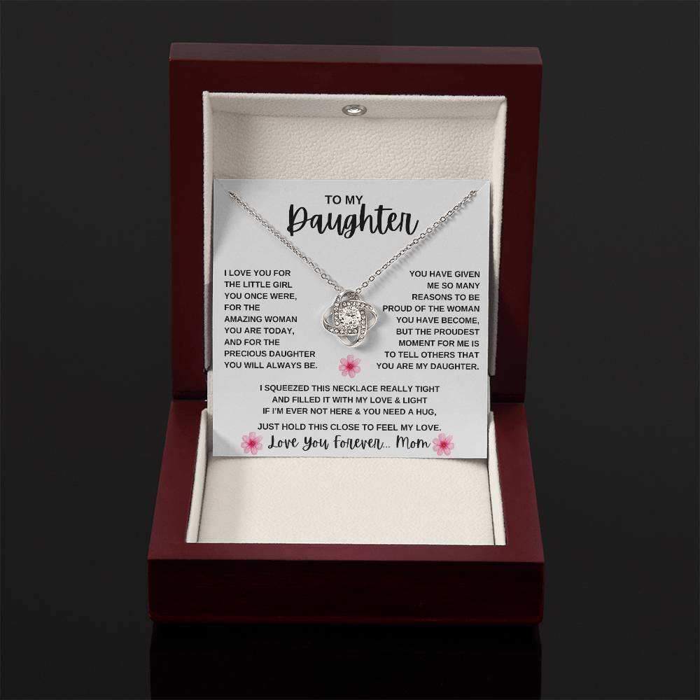 To My Daughter Love Knot Necklace | Daughter From Mom ( Pink Flower )