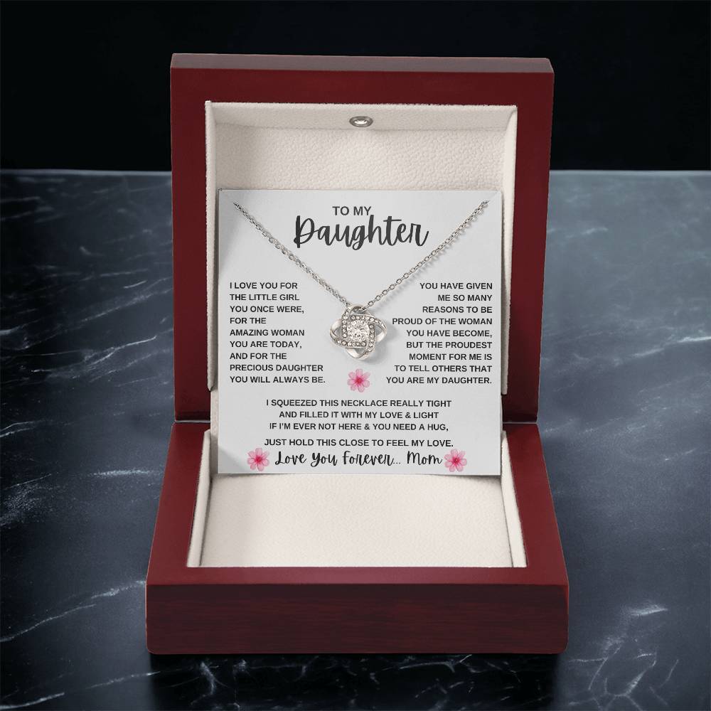 To My Daughter Love Knot Necklace | Daughter From Mom ( Pink Flower )