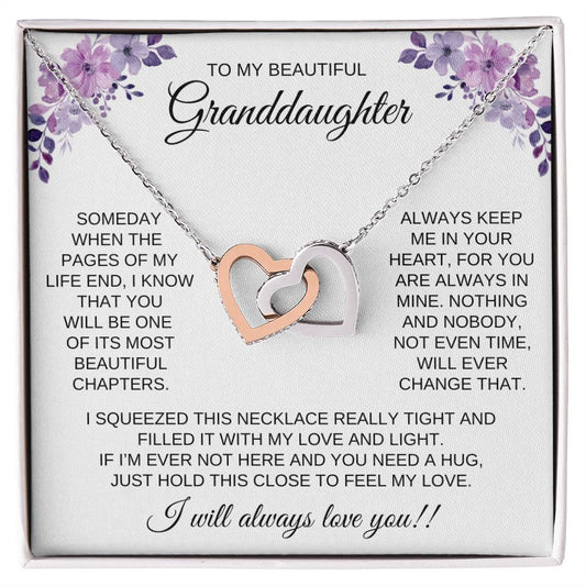 To My Beautiful Granddaughter Interlocking Hearts Necklace | Granddaughter I Love You Forever Heart Necklace