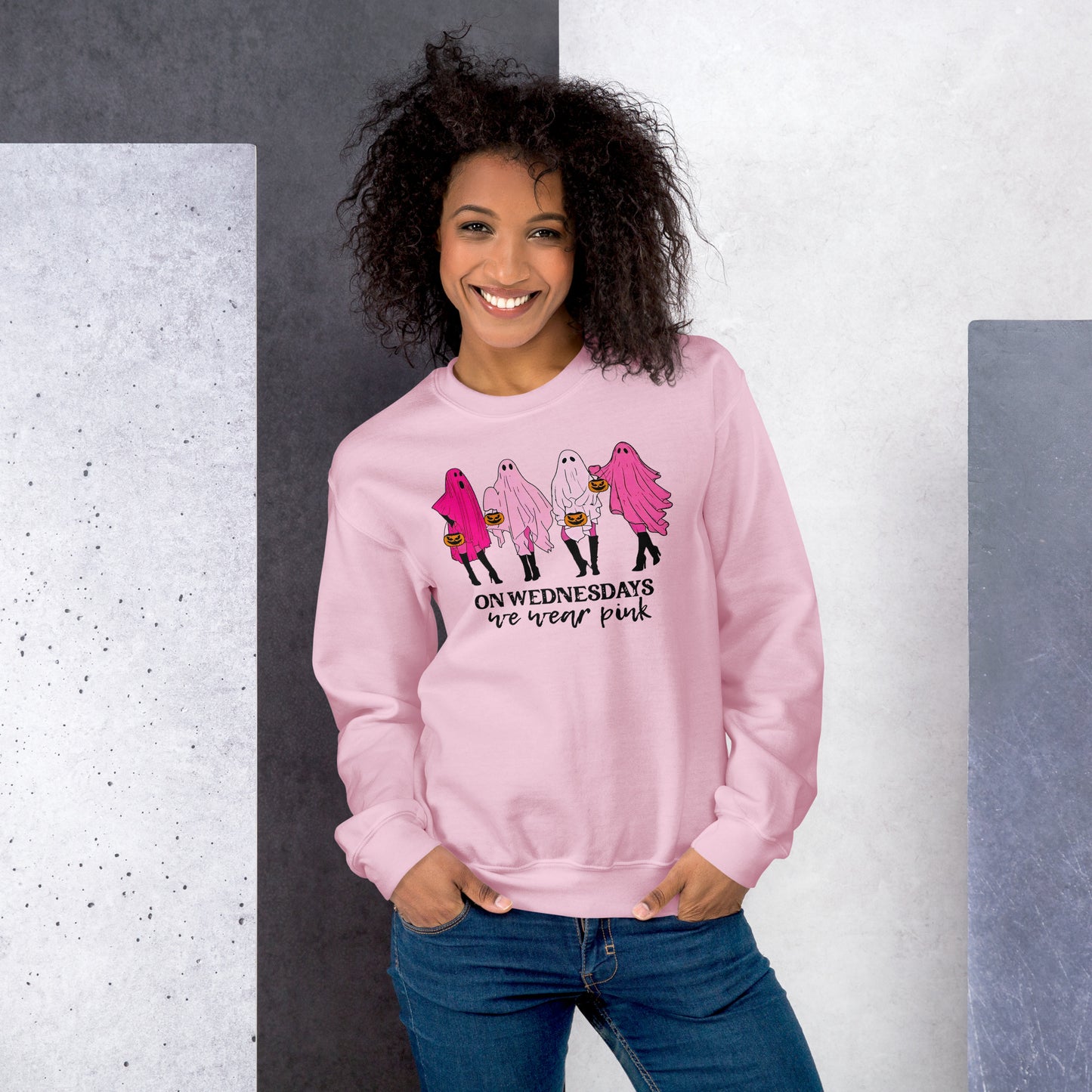 On Wednesdays We Wear Pink Sweatshirt For Halloween | Breast Cancer Awareness